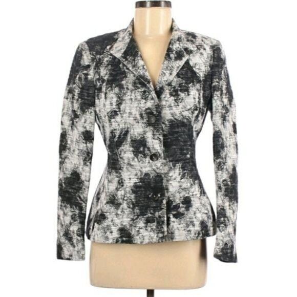 Zanella Shana Blazer Black Out Ink Blot Fitted Single Breasted Black White Sz 8 - Picture 11 of 11